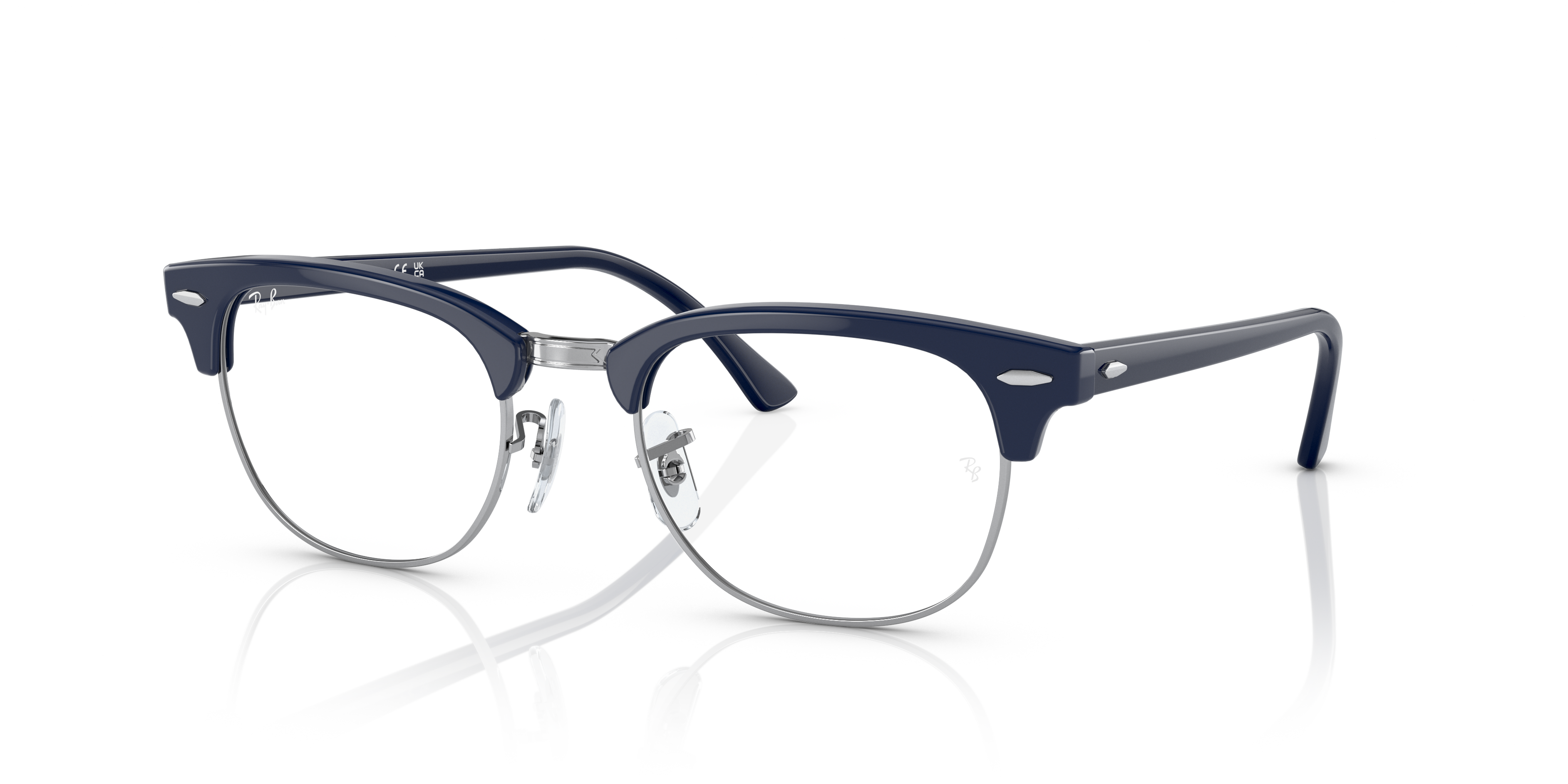 Clubmaster Optics Eyeglasses with Blue On Silver Frame | Ray-Ban®