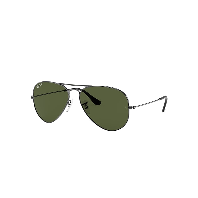Ray-Ban Aviator Classic Sunglasses Gunmetal Frame Green Lenses Polarized 58-14