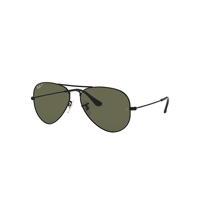 Ray-Ban Aviator Classic Sunglasses Black Frame Green Lenses Polarized 55-14