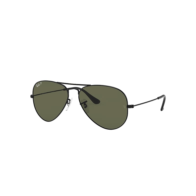 Ray-Ban Aviator Classic Sunglasses Black Frame Green Lenses Polarized 58-14