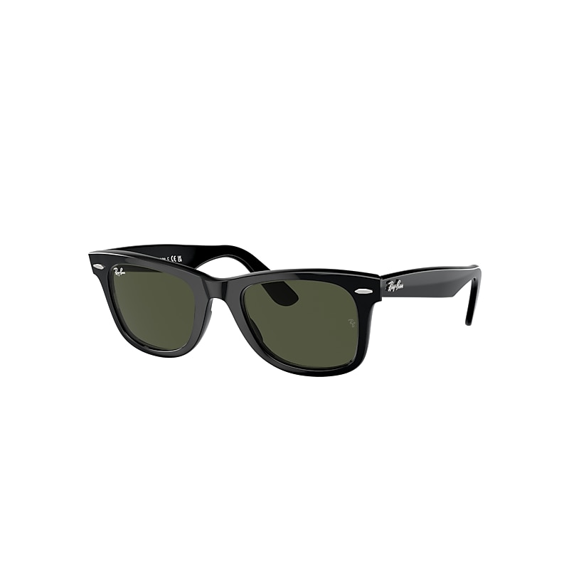 Ray-Ban Original Wayfarer Classic Sunglasses Black Frame Green Lenses 50-22