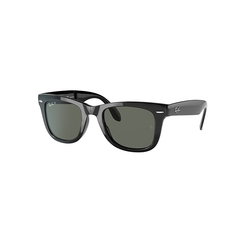 Ray-Ban Wayfarer Folding Classic Sunglasses Black Frame Green Lenses Polarized 54-20