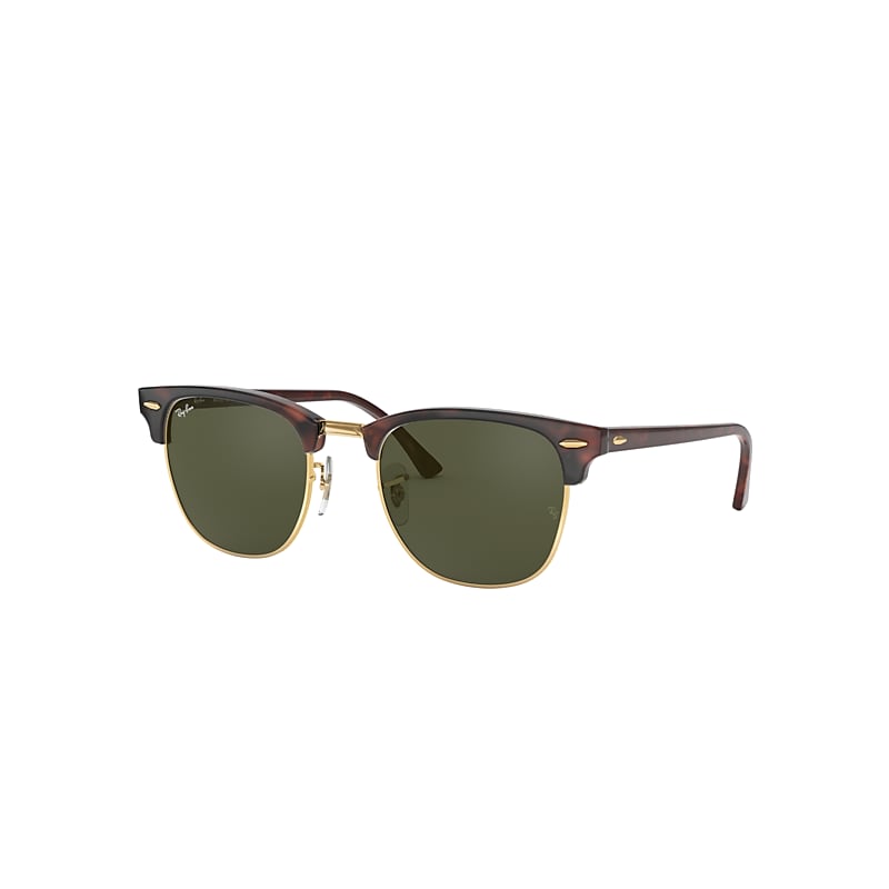Ray-Ban Clubmaster Classic Sunglasses Tortoise On Gold Frame Green Lenses 51-21