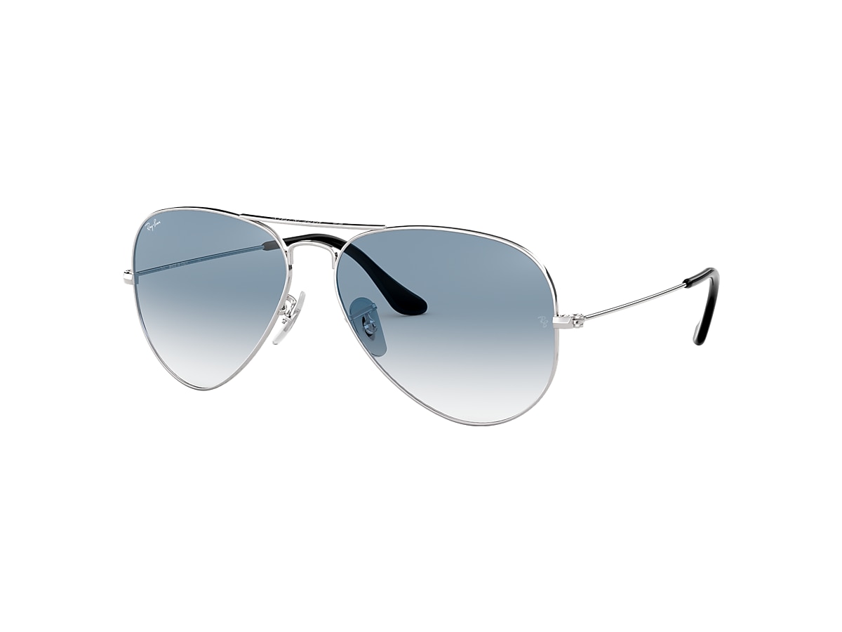 RAY BAN  Gradient Blue Lens Silver Toned Metal Aviator Sunglasses