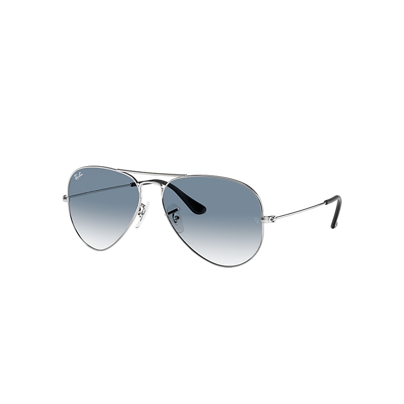 Ray-Ban Aviator Gradient Sunglasses Silver Frame Blue Lenses 62-14