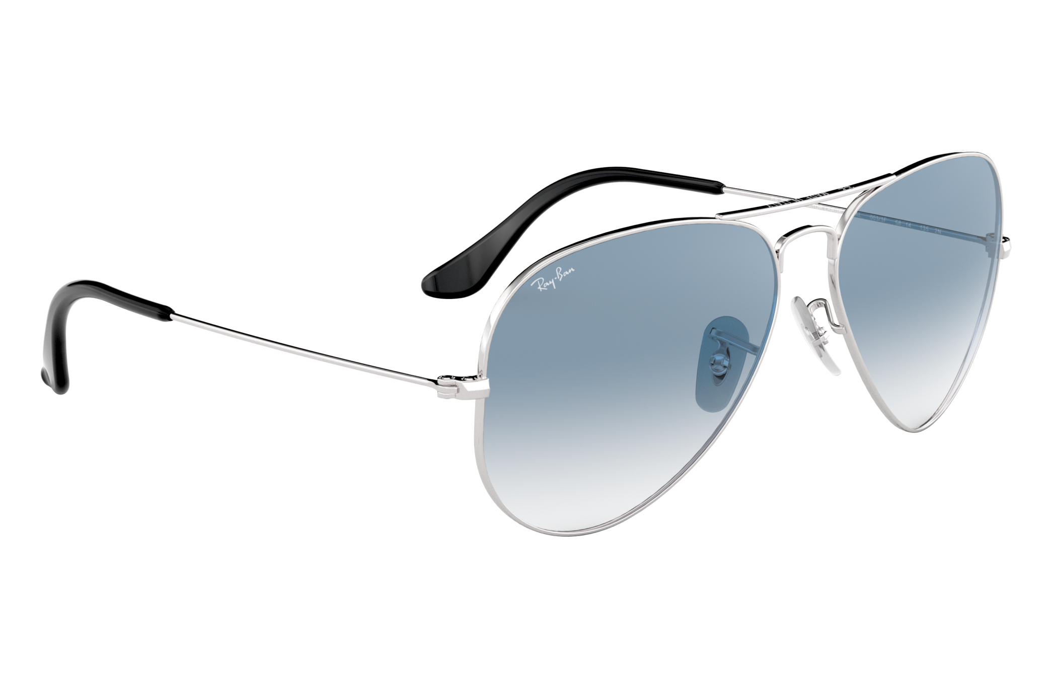 silver aviators with blue lenses