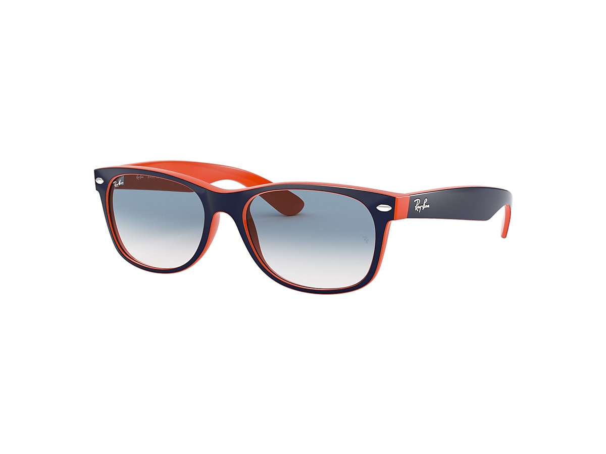 Ray-Ban New Wayfarer Color Mix Sunglasses Blue On Orange Frame Blue Lenses  55-18