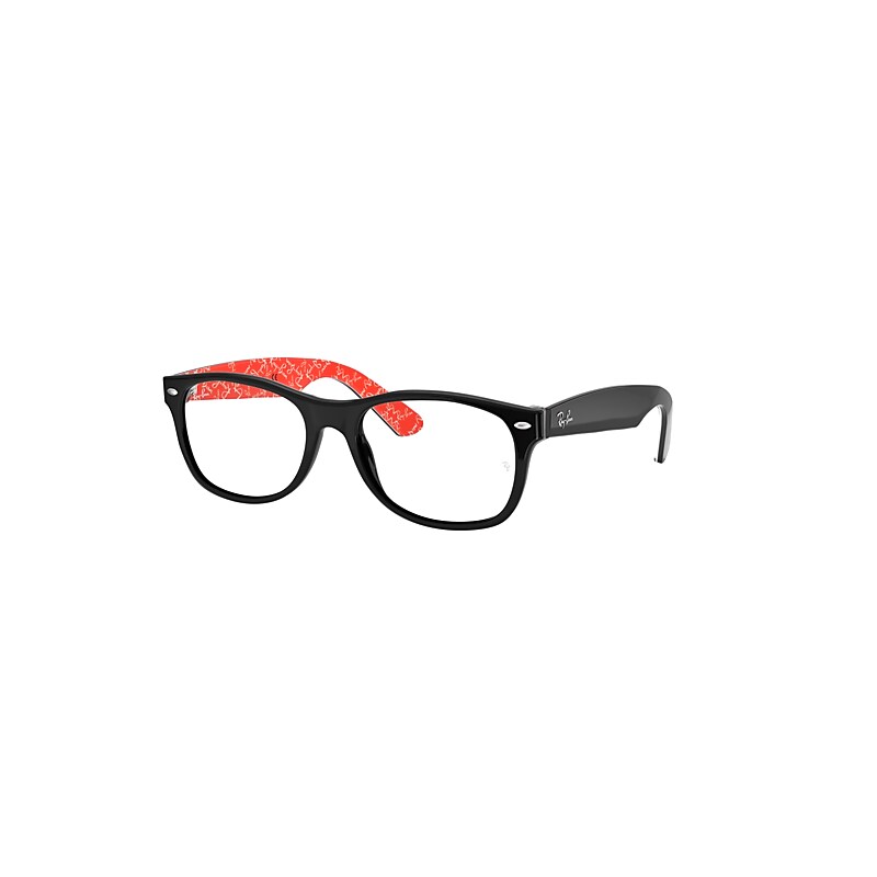 Ray-Ban New Wayfarer Optics Eyeglasses Black On Red Frame Clear Lenses 52-18