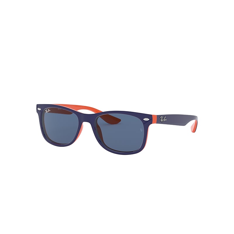 Ray-Ban New Wayfarer Kids Sunglasses Blue On Orange Frame Blue Lenses 47-15