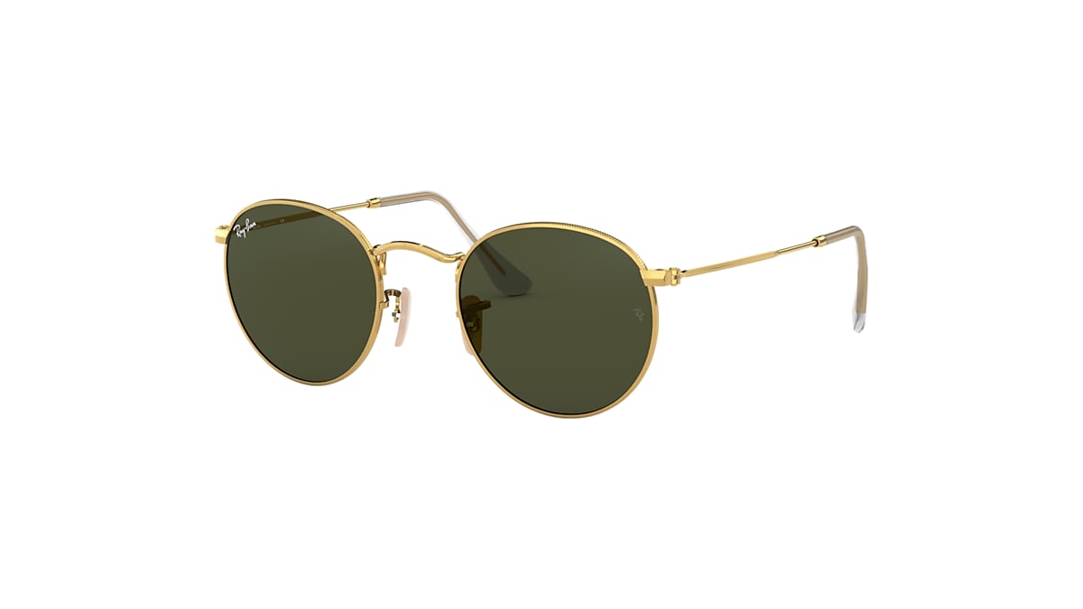 Round Metal Sunglasses in Gold and Green G-15 | Ray-Ban®