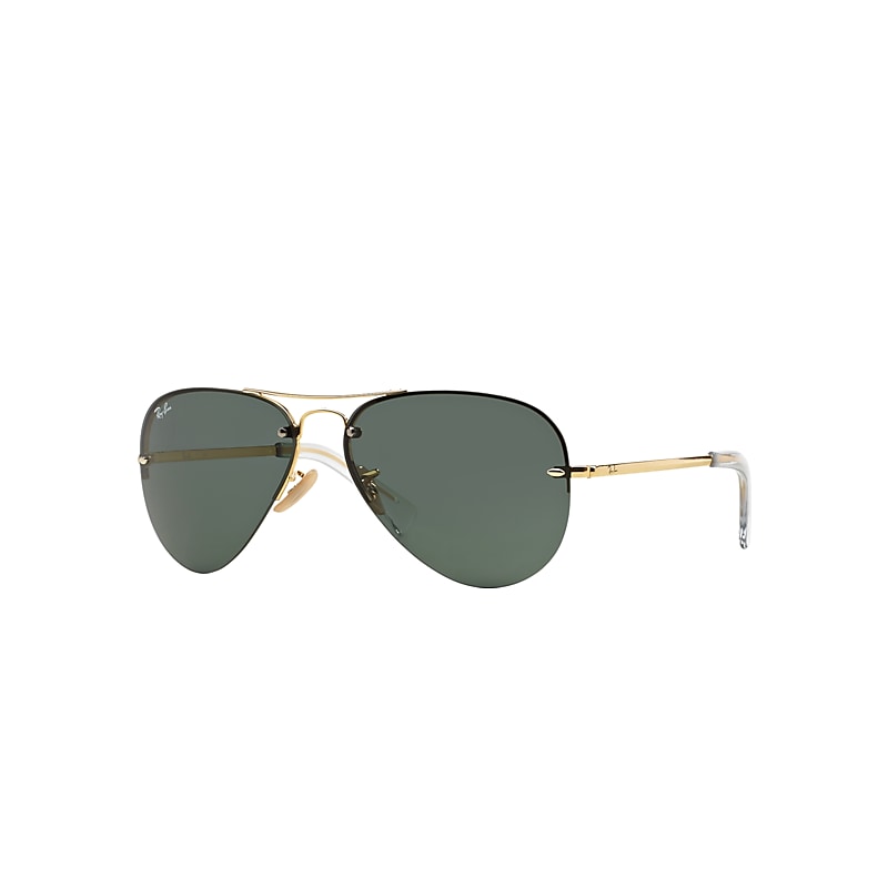 Ray Ban Rb3449 Sunglasses Gold Frame Green Lenses 59-14 