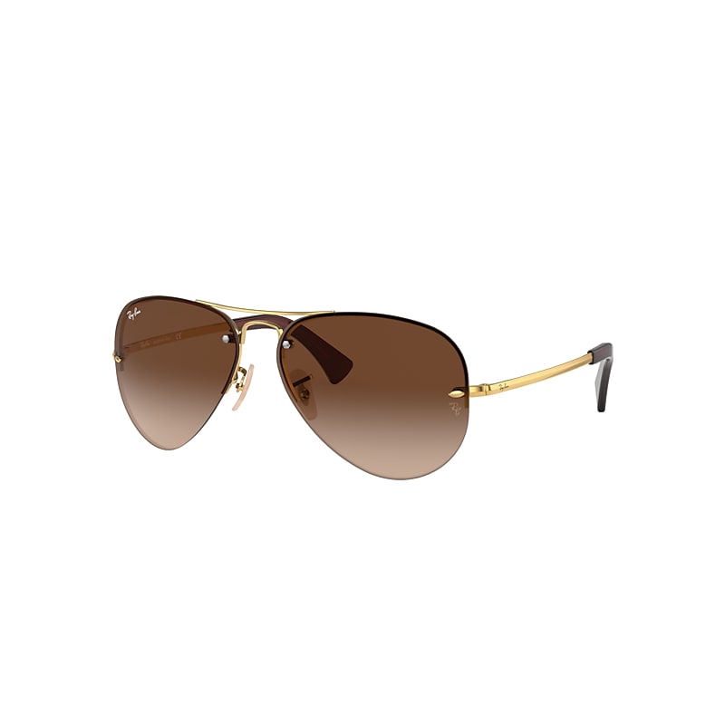 Ray-Ban Rb3449 Sunglasses Gold Frame Brown Lenses 59-14