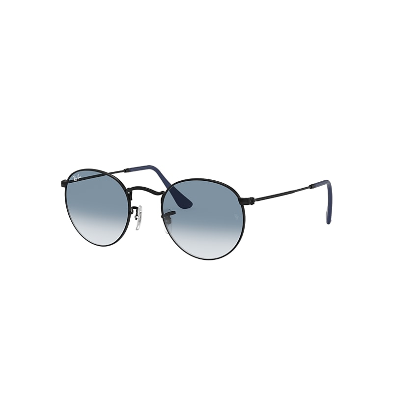 Ray-Ban Round Metal Sunglasses Black Frame Blue Lenses 50-21