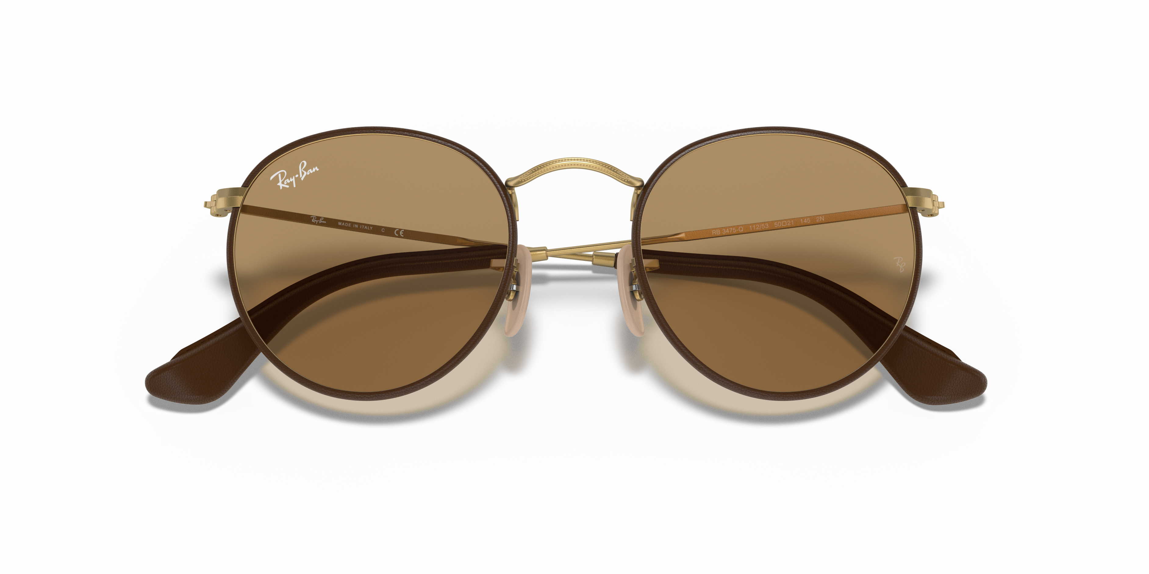 ray ban round leather brown