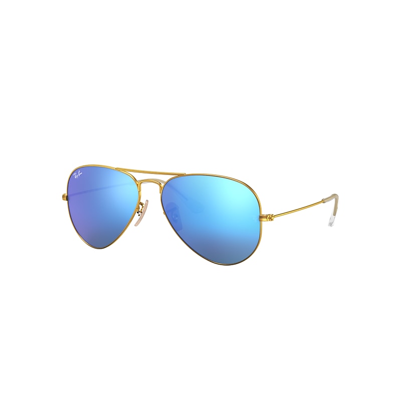 Ray-Ban Aviator Flash Lenses Sunglasses Gold Frame Blue Lenses 55-14