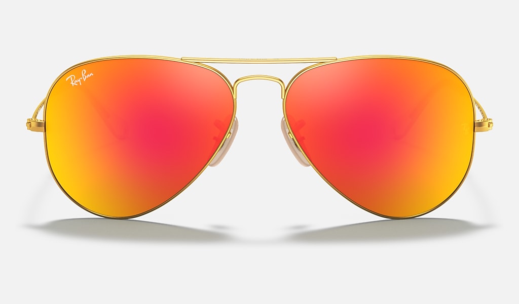 Ontvangst Buitenboordmotor Picasso Aviator Flash Lenses Sunglasses in Gold and Orange | Ray-Ban®