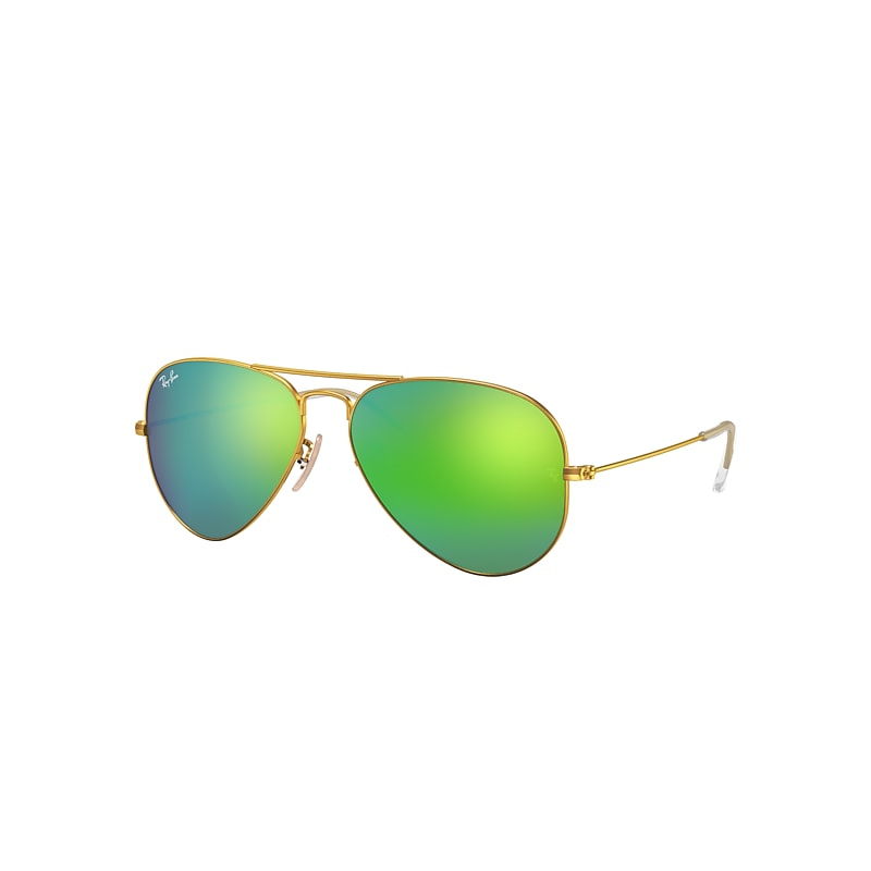 Ray-Ban Aviator Flash Lenses Sunglasses Gold Frame Green Lenses 58-14