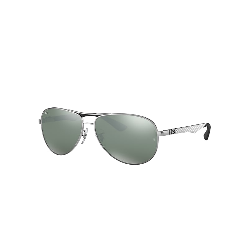 Ray-Ban Carbon Fibre Sunglasses Silver Frame Silver Lenses 61-13