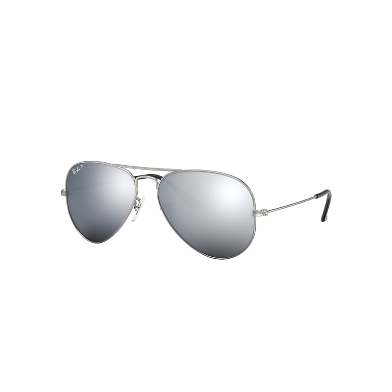Ray-Ban Aviator Mirror Sunglasses Silver Frame Grey Lenses Polarized 58-14