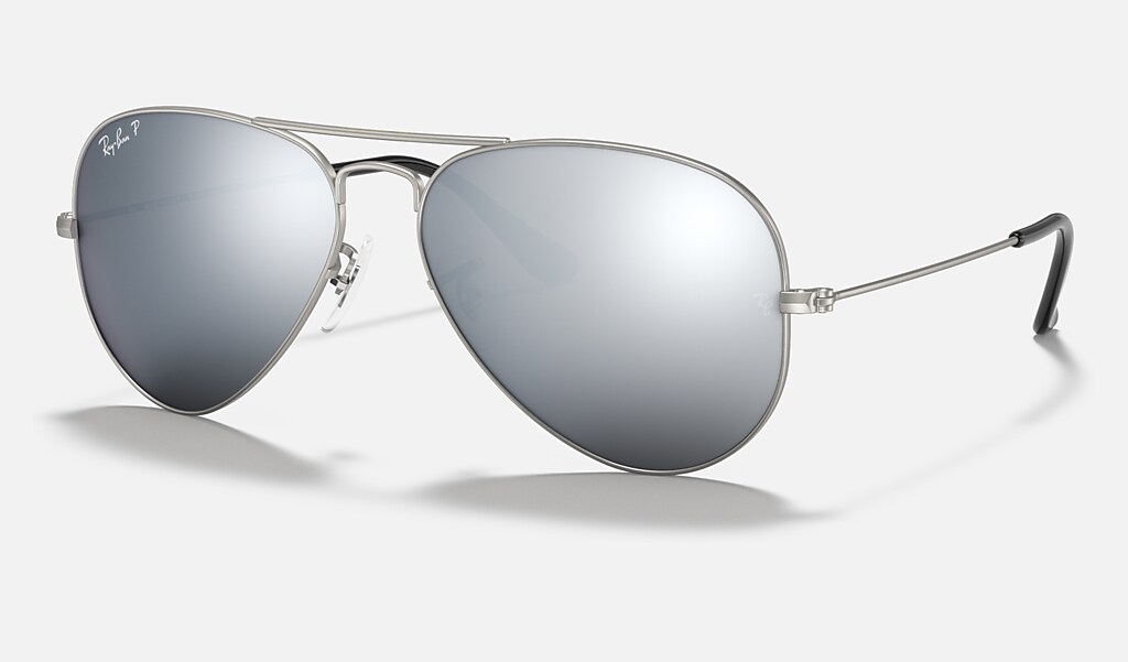 eb Tochi boom Automatisch Aviator Mirror Sunglasses in Silver and Grey | Ray-Ban®