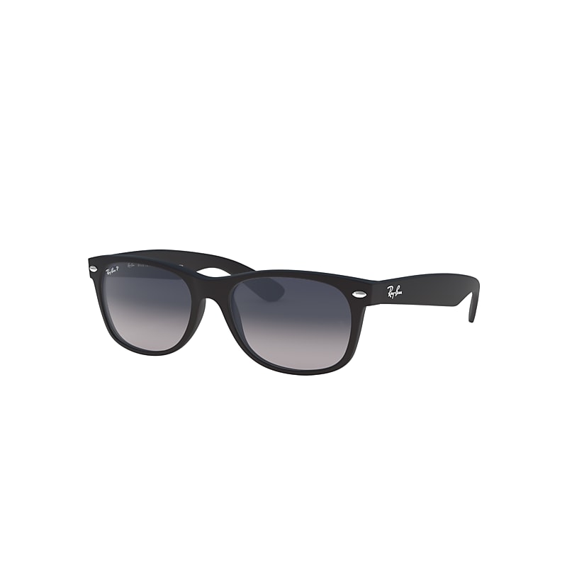 Ray-Ban New Wayfarer Matte Sunglasses Black Frame Blue Lenses Polarized 55-18