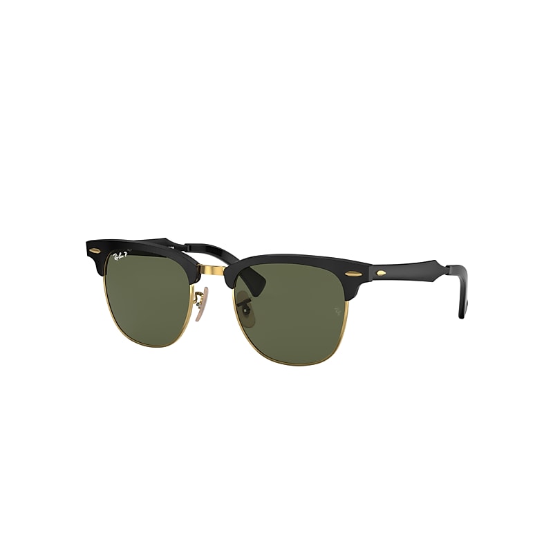 Ray-Ban Clubmaster Aluminum Sunglasses Black Frame Green Lenses Polarized 51-21