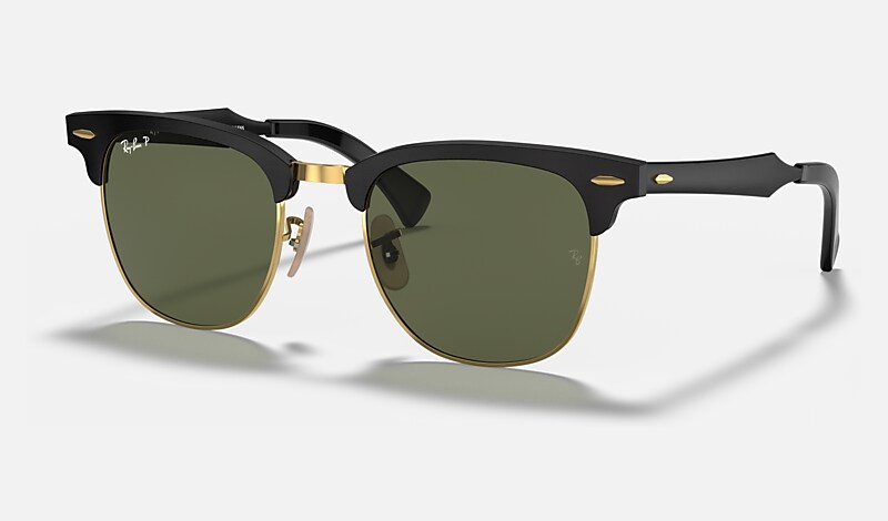 CLUBMASTER ALUMINUM Sunglasses in Black On Gold and Green - RB3507