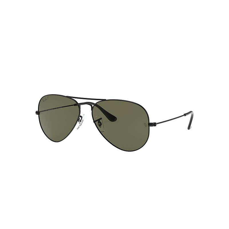 Ray-Ban Aviator Classic Sunglasses Black Frame Green Lenses Polarized 58-14
