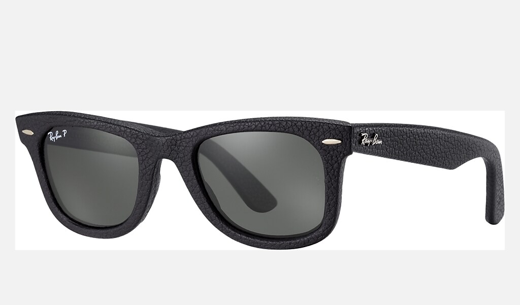 Wayfarer Leather Sunglasses in Black Leather Used and Green | Ray-Ban®