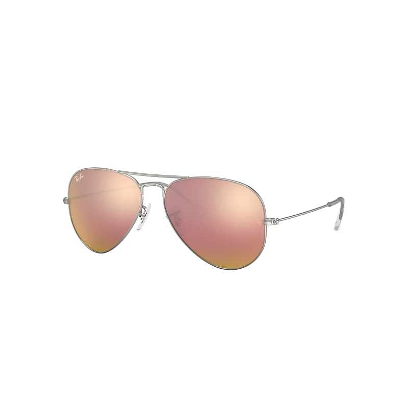 Ray-Ban Aviator Flash Lenses Sunglasses Silver Frame Pink Lenses 55-14