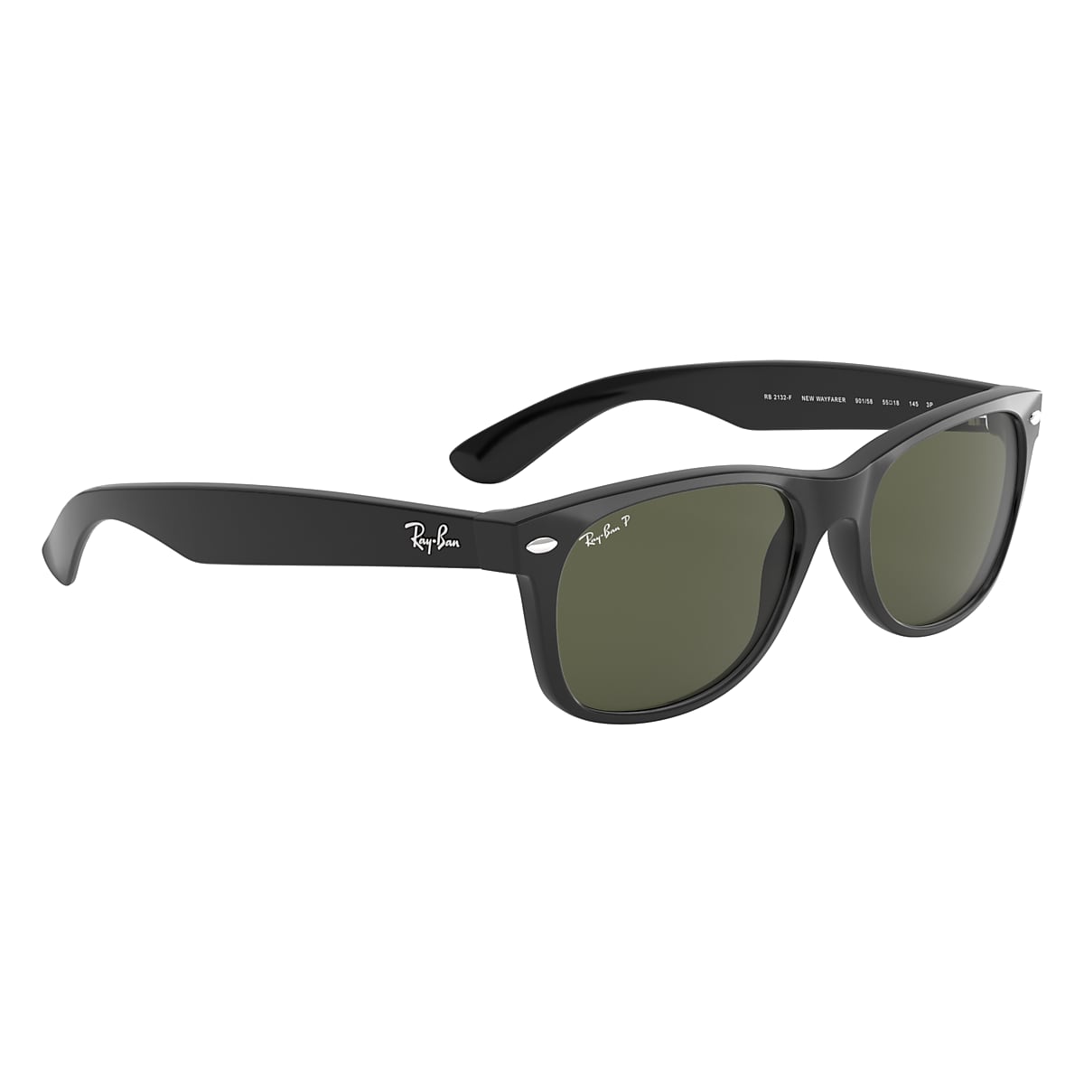 Ray-Ban New Wayfarer Classic Sunglasses Black Frame Green Lenses Polarized  55-18