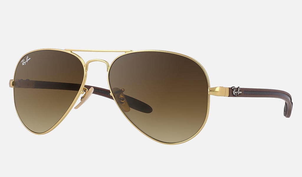 Aviator Carbon Fibre Sunglasses in Gold and Brown | Ray-Ban®
