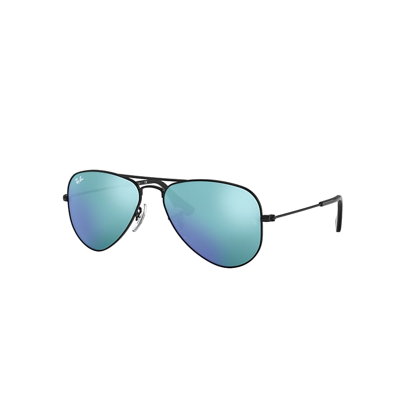 Ray-Ban Aviator Kids Sunglasses Black Frame Blue Lenses 50-13