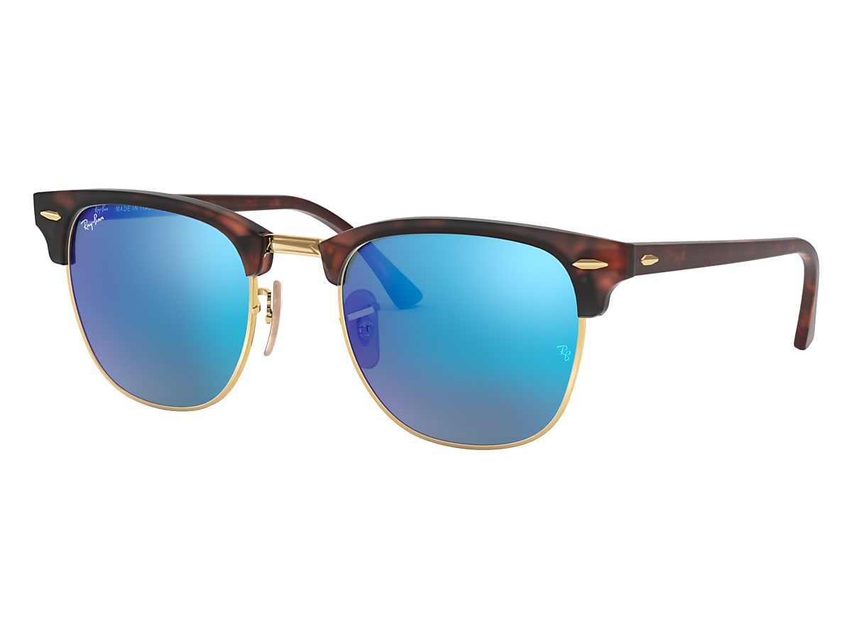 Clubmaster Flash Lenses Sunglasses in Havana On Gold and Blue | Ray-Ban®