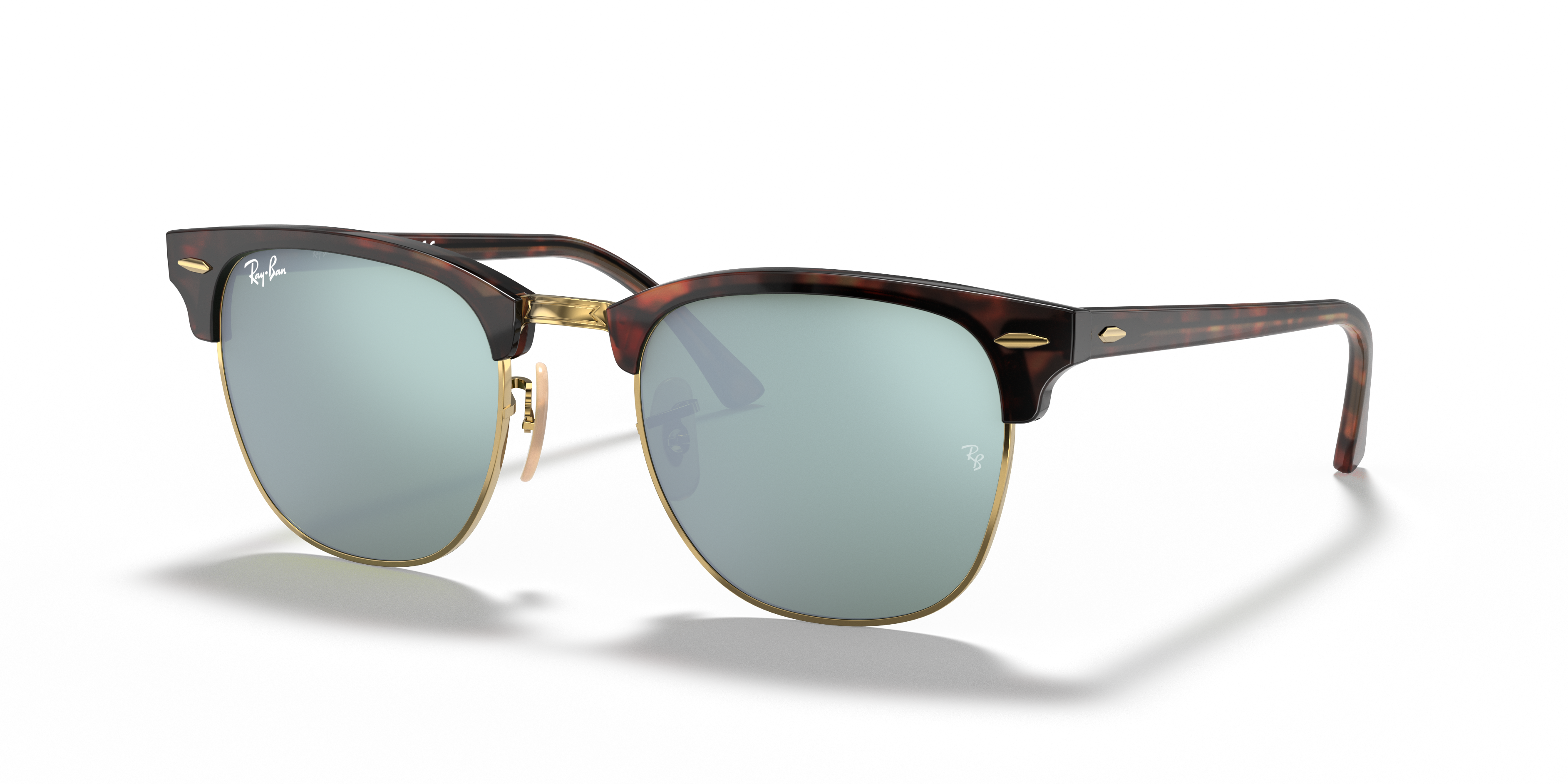 Clubmaster Flash Lenses Sunglasses In Tortoise And Silver Ray Ban