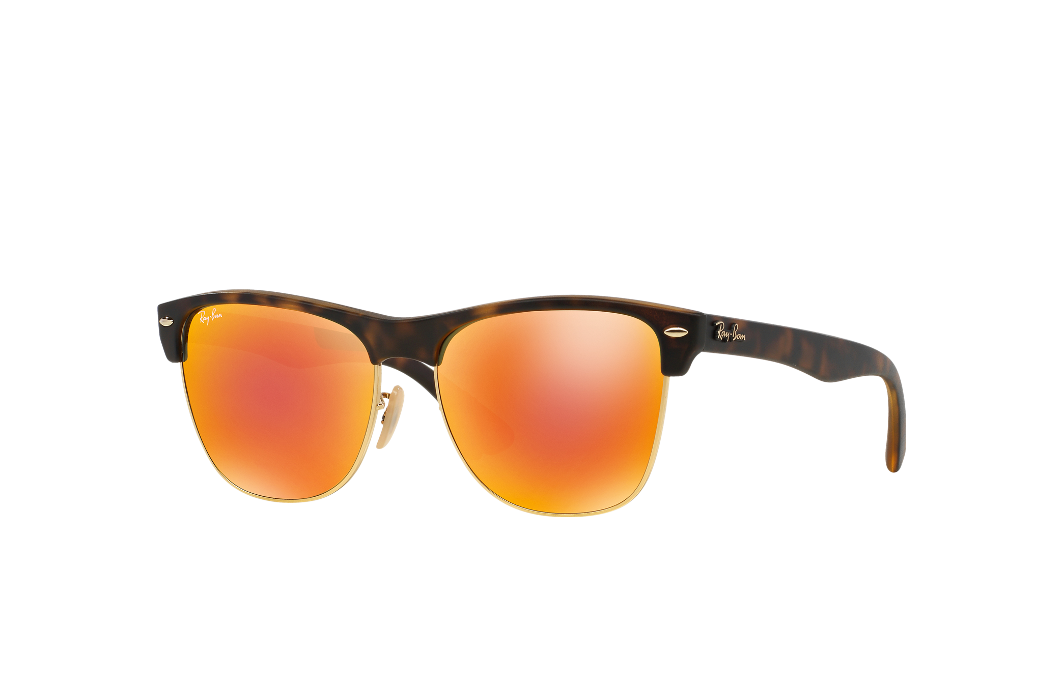 Clubmaster Oversized Flash Lenses Sunglasses in Tortoise and Orange | Ray- Ban®