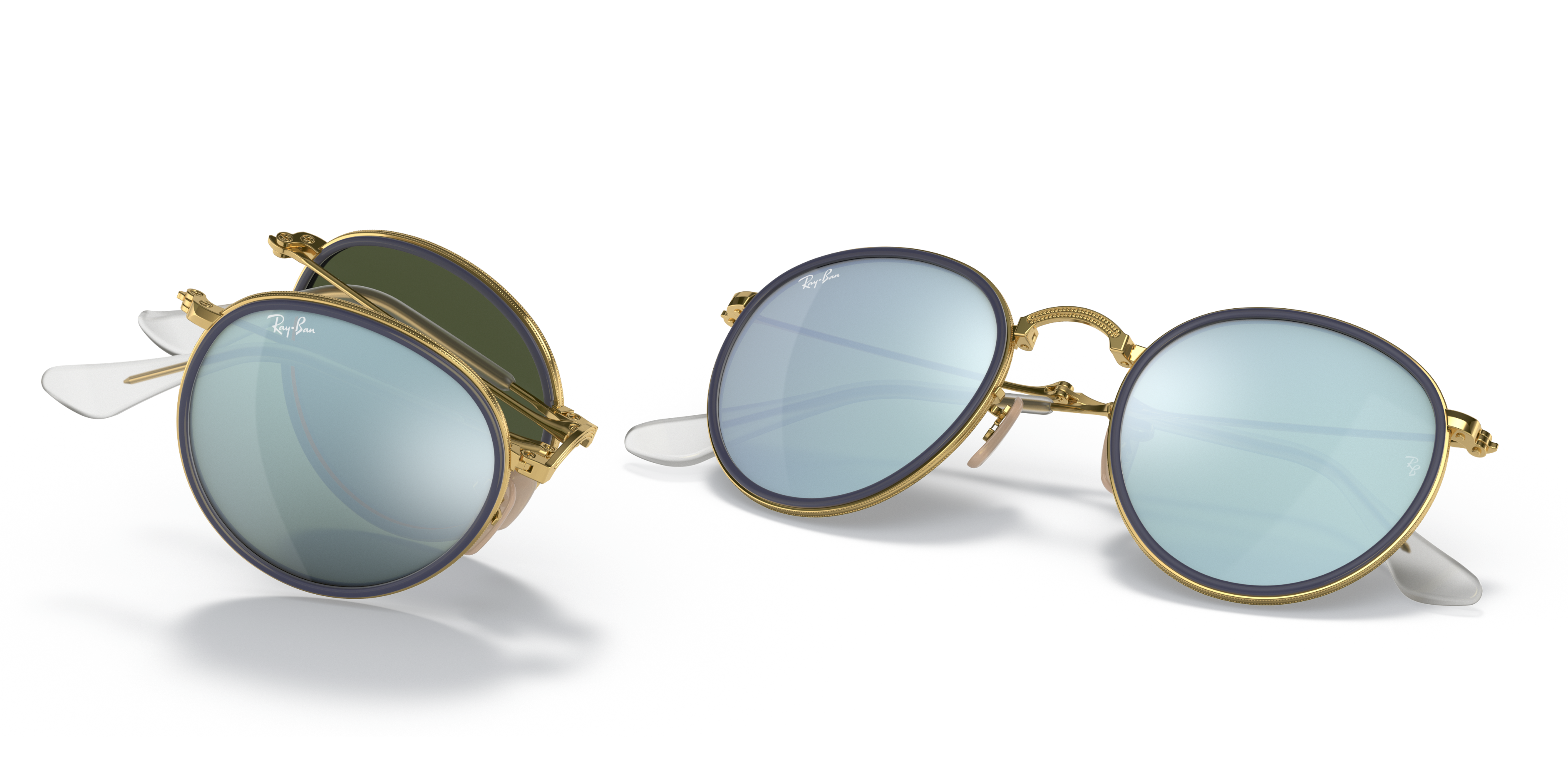 ray ban round folding gold