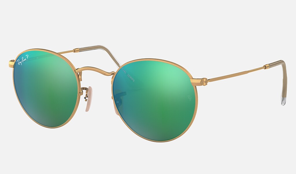 Leger Dodelijk Vernauwd Round Flash Lenses Sunglasses in Gold and Green | Ray-Ban®
