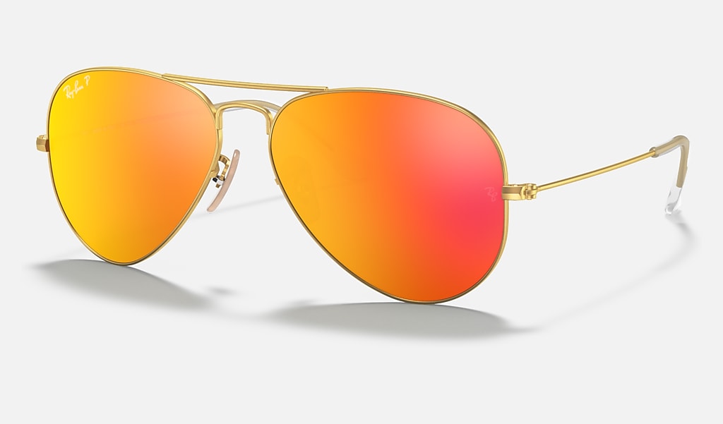 Ontvangst Buitenboordmotor Picasso Aviator Flash Lenses Sunglasses in Gold and Orange | Ray-Ban®