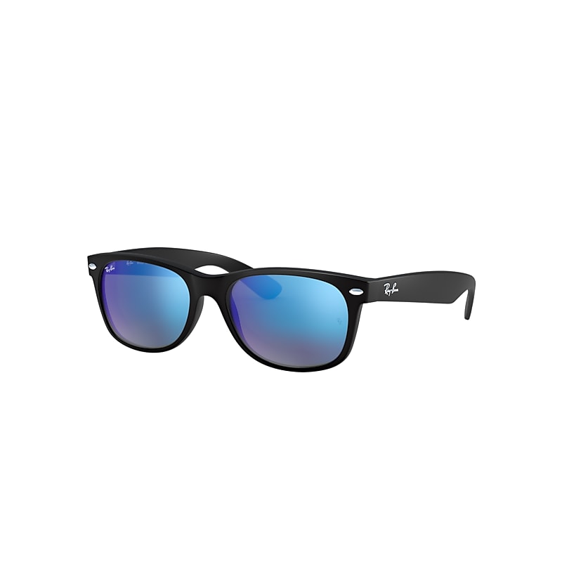 Ray-Ban New Wayfarer Flash Sunglasses Black Frame Blue Lenses 52-18