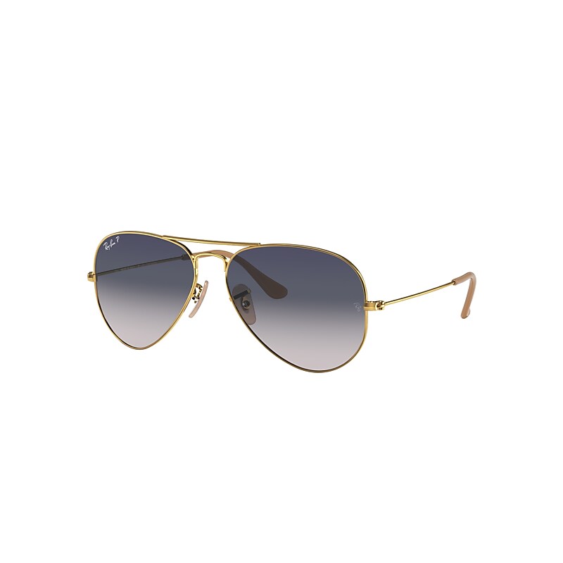 Ray-Ban Aviator Gradient Sunglasses Gold Frame Blue Lenses Polarized 58-14