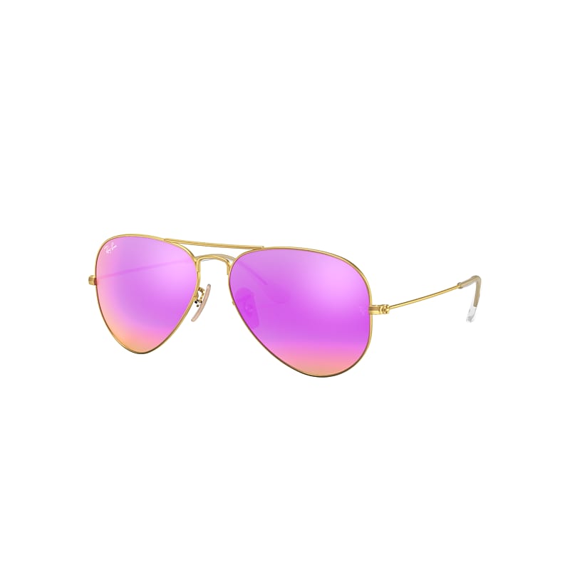 Ray-Ban Aviator Flash Lenses Sunglasses Gold Frame Pink Lenses 58-14