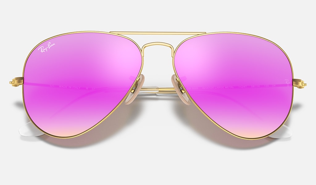 Gold Sunglasses in Cyclamen and Aviator Flash Lenses | Ray-Ban®