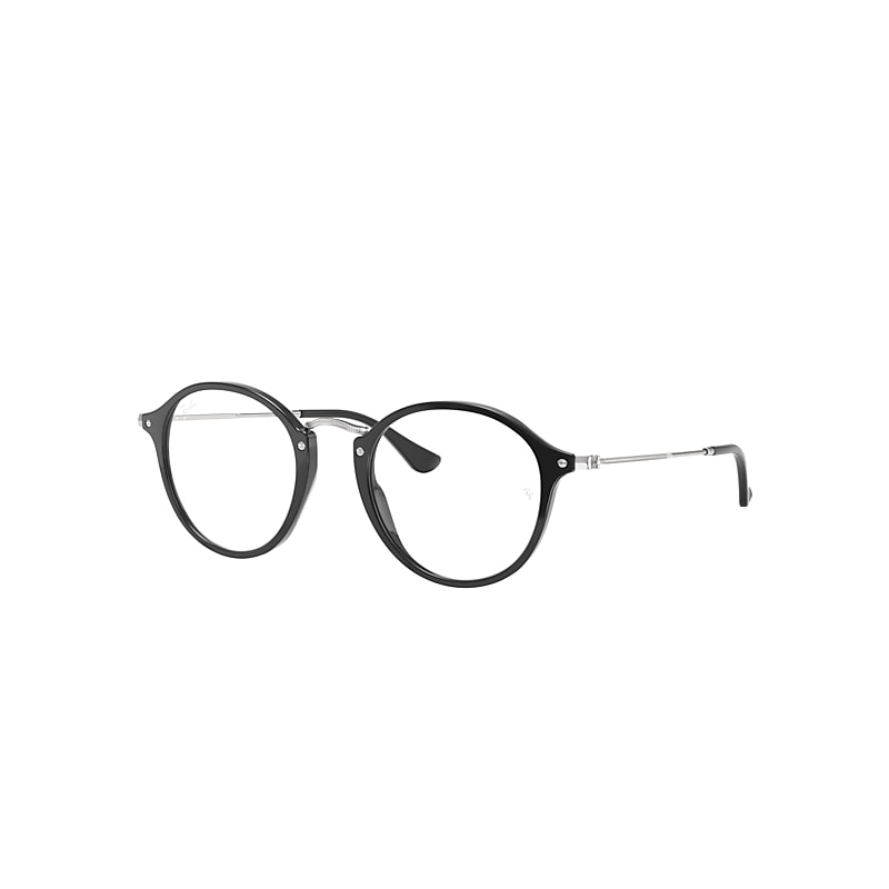 Ray-Ban Round Fleck Optics Eyeglasses Black Frame Clear Lenses Polarized 49-21