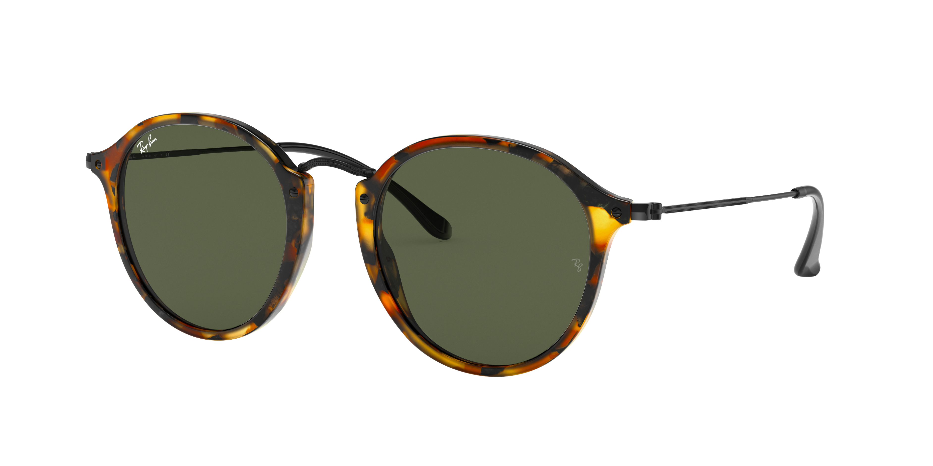 Round Fleck Sunglasses in Black Havana and Green | Ray-Ban®