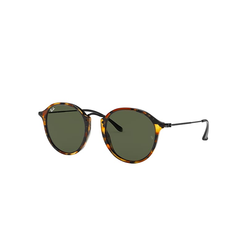 Ray-Ban Round Fleck Sunglasses Black Frame Green Lenses 49-21