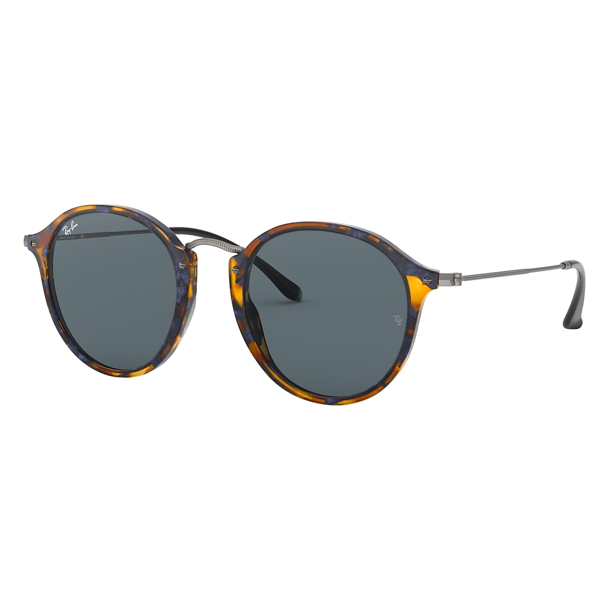 Round Fleck Sunglasses in Blue Havana and Blue | Ray-Ban®