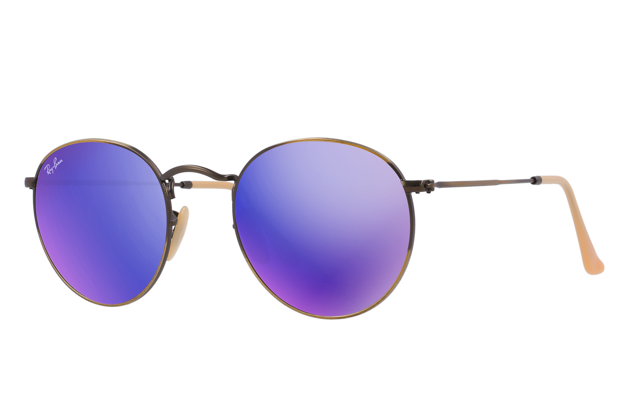 ray ban round metal copper flash