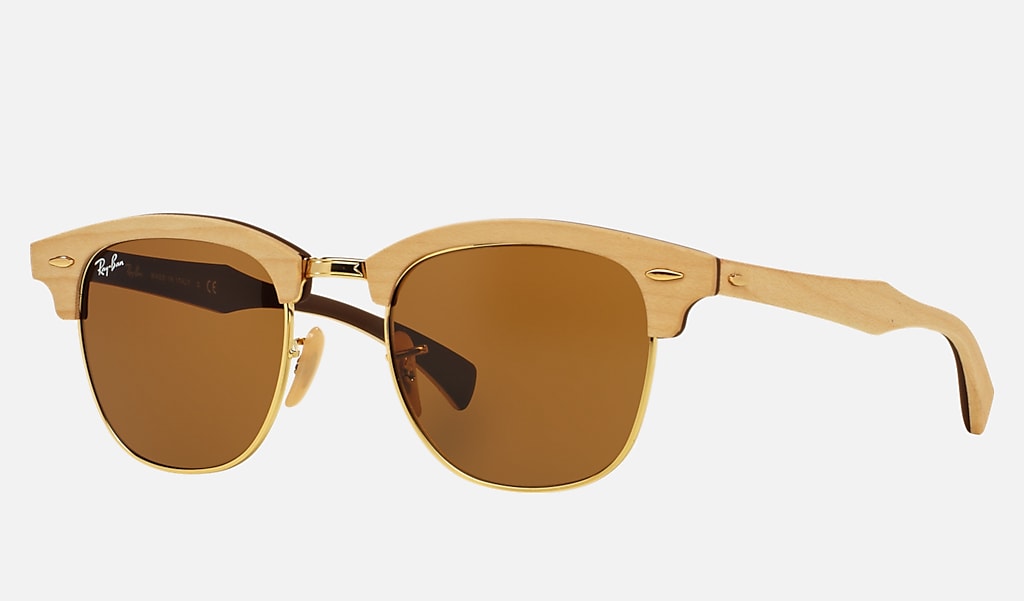 Clubmaster Wood Sunglasses in Light Brown and Brown | Ray-Ban®