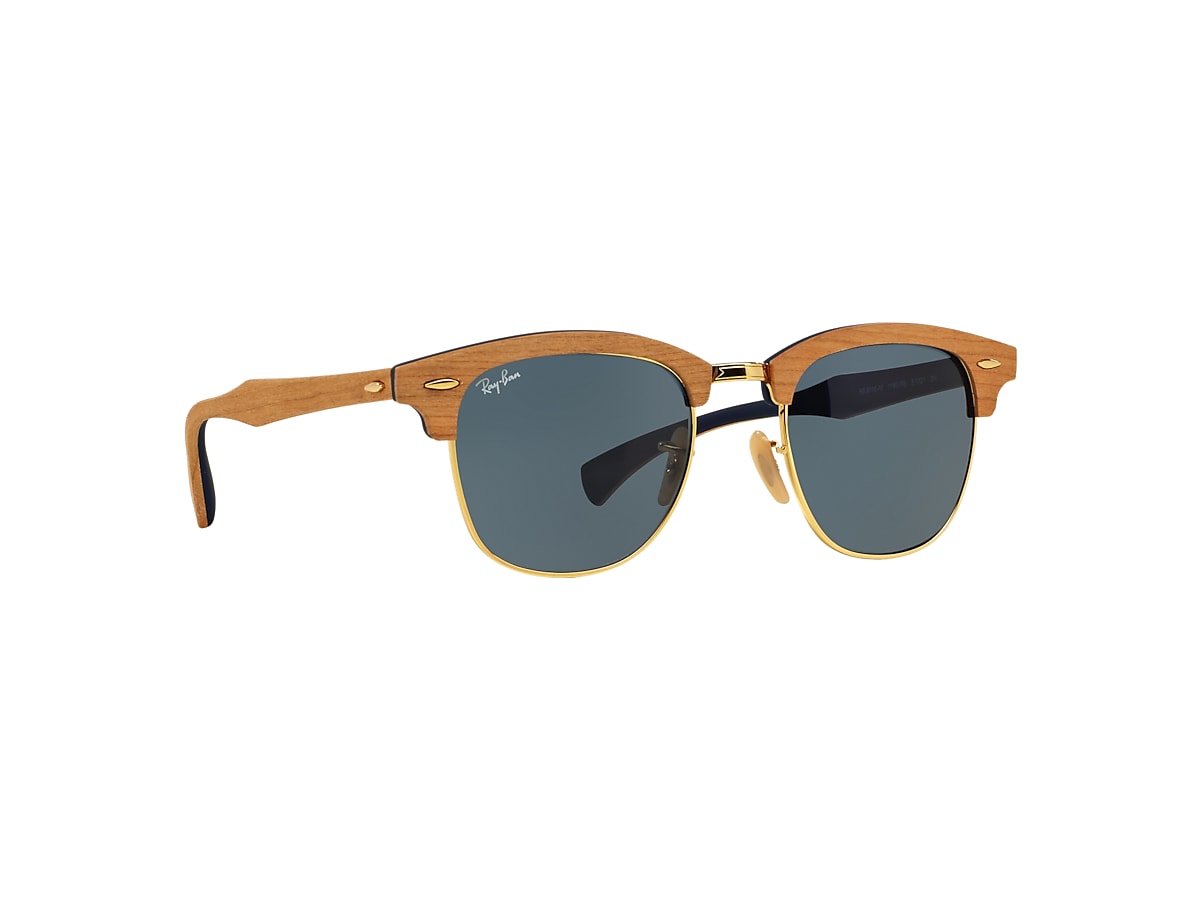 Clubmaster Wood Sunglasses in Cherry and Blue/Grey | Ray-Ban®
